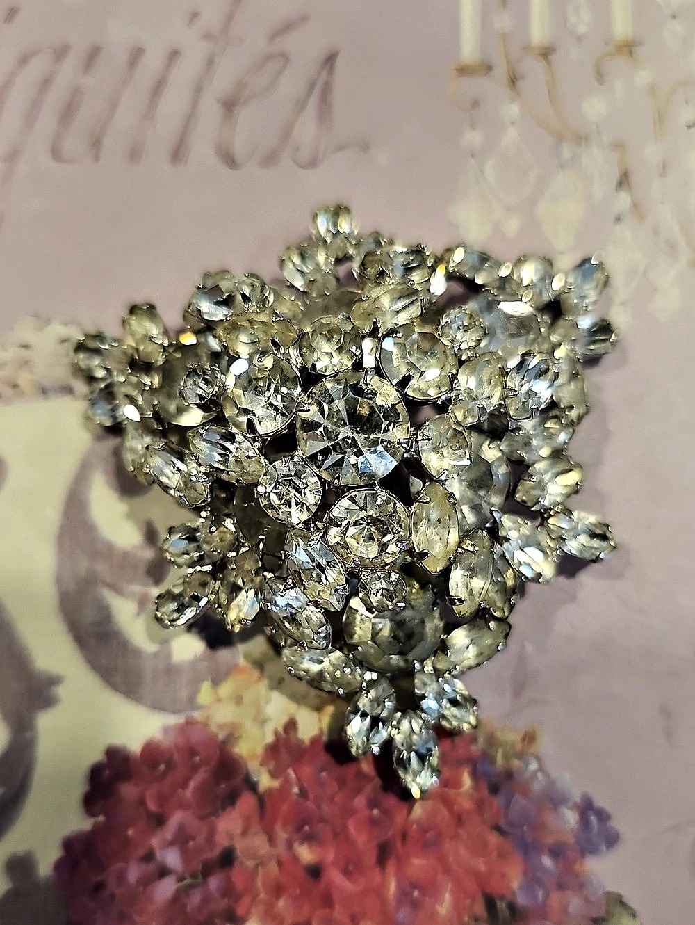 1950s Large Clear Rhinestone Brooch
